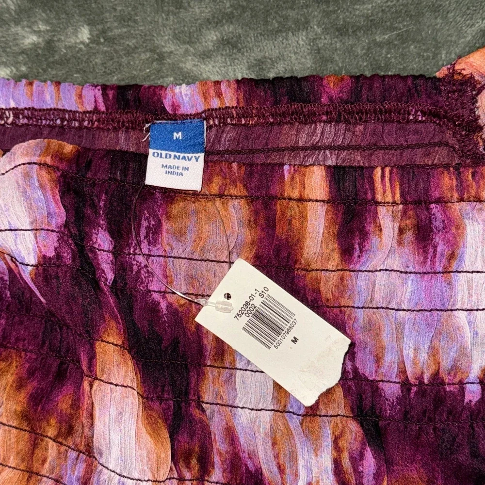 Old Navy‎ Fitted Puff-Sleeve Smocked Top Women's Medium Purple Boho Casual Fairy